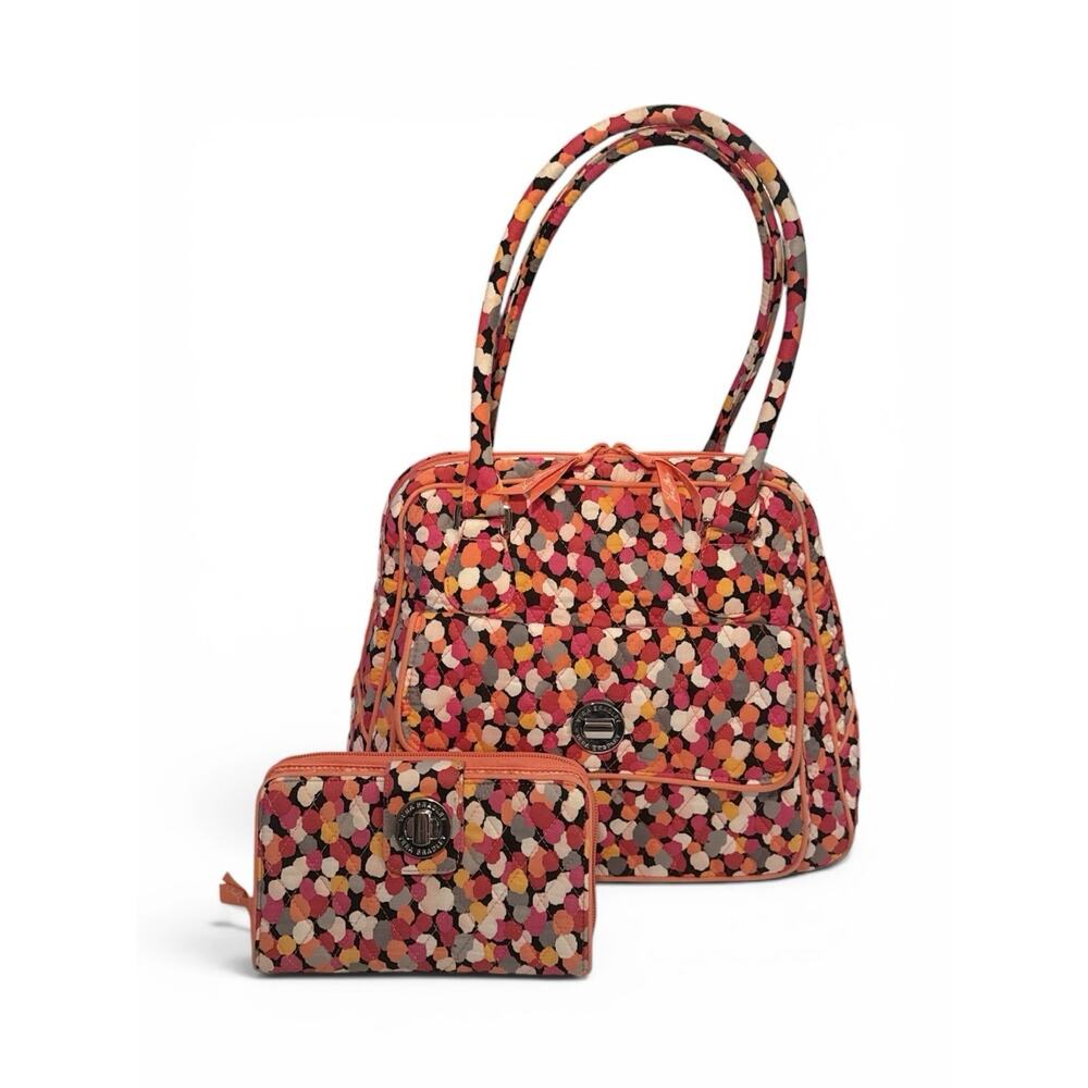 Vera Bradley Handbag Pixie Confetti Turn Lock Satchel Bowler & Turn Lock Wallet